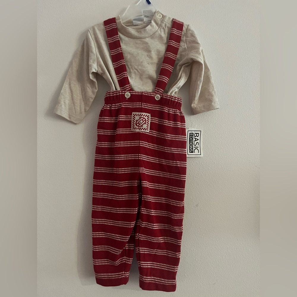 Basic Editions Kids Red Striped Overalls